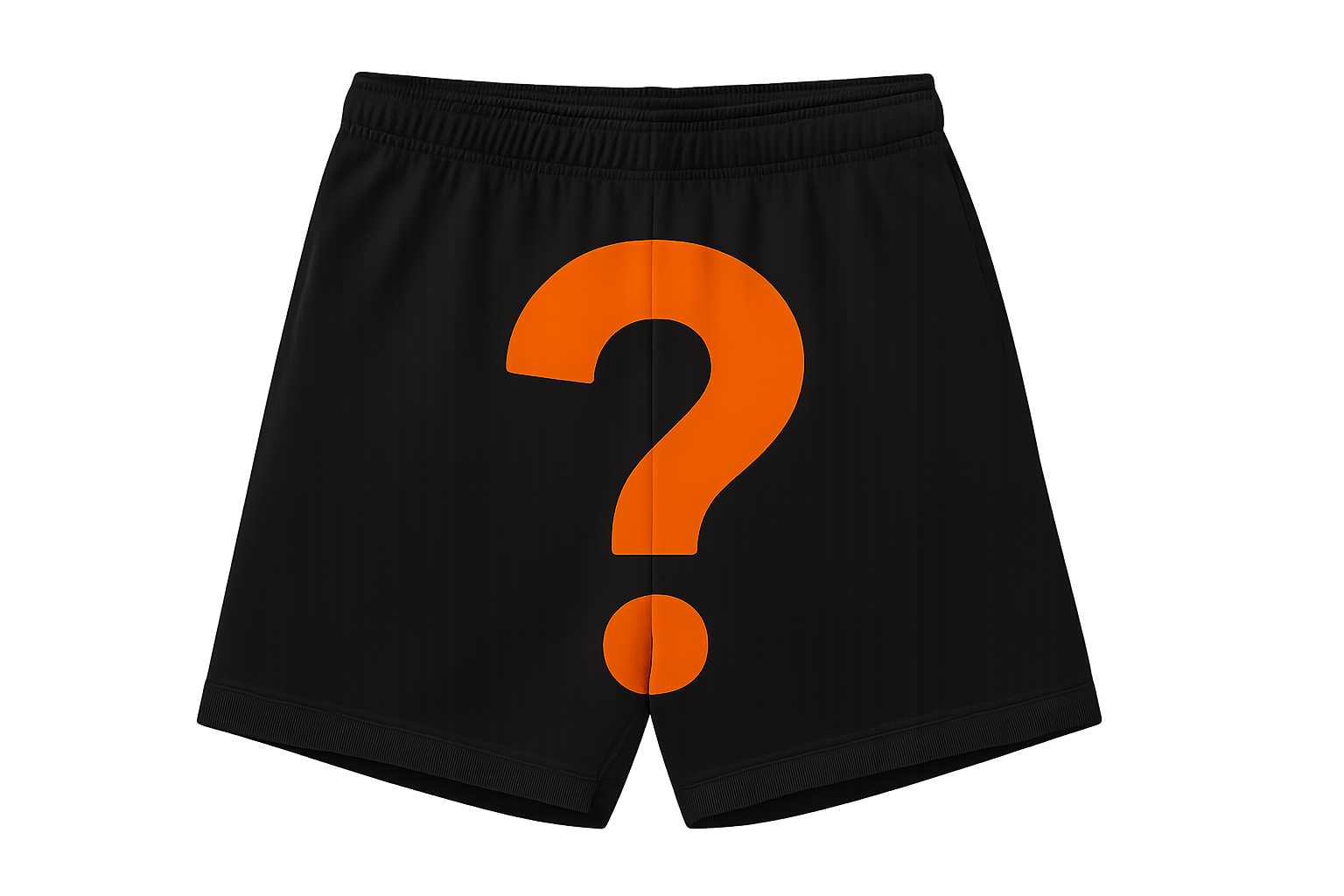 Black shorts with orange question mark on transparent background