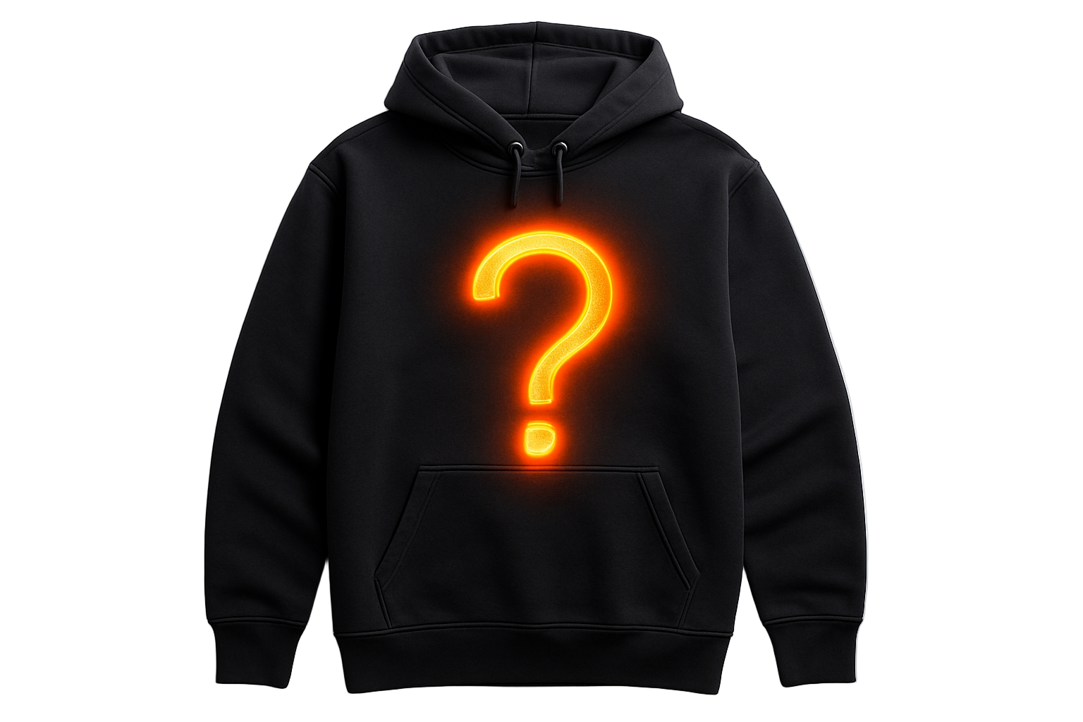 Dark hoodie with orange glowing question mark