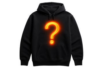 Dark hoodie with orange glowing question mark
